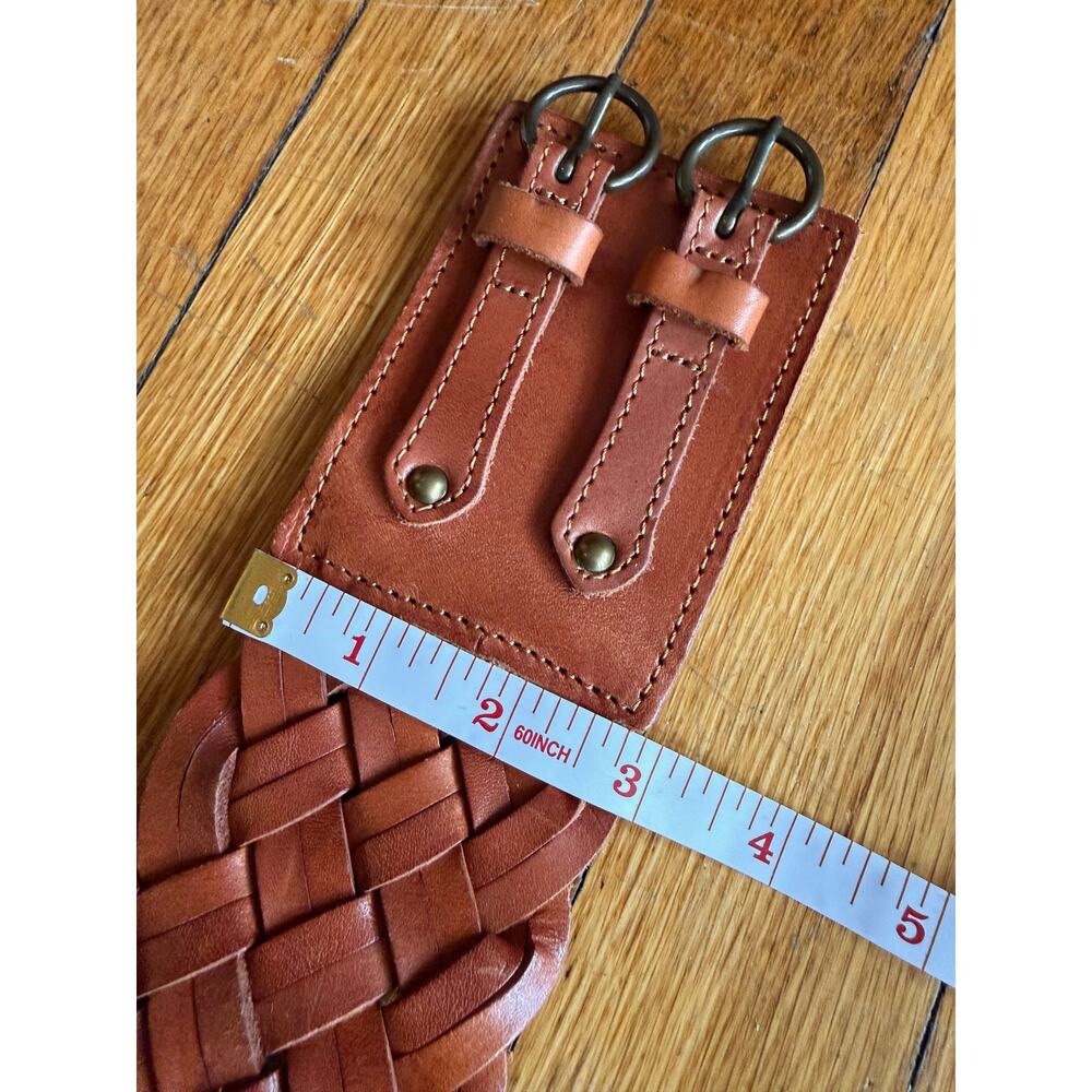EXPRESS Wide Brown Woven Leather Waist Belt sz S/M - Picture 8 of 11
